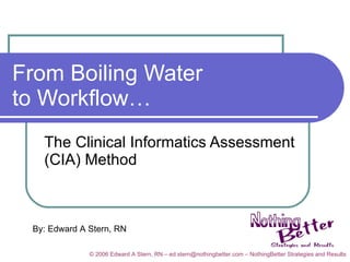 From Boiling Water to Workflow… The Clinical Informatics Assessment (CIA) Method By: Edward A Stern, RN 