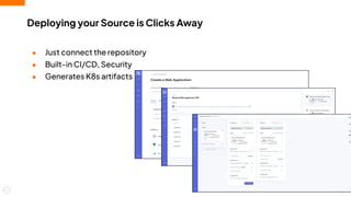 Deploying your Source is Clicks Away
● Just connect the repository
● Built-in CI/CD, Security
● Generates K8s artifacts
9
 