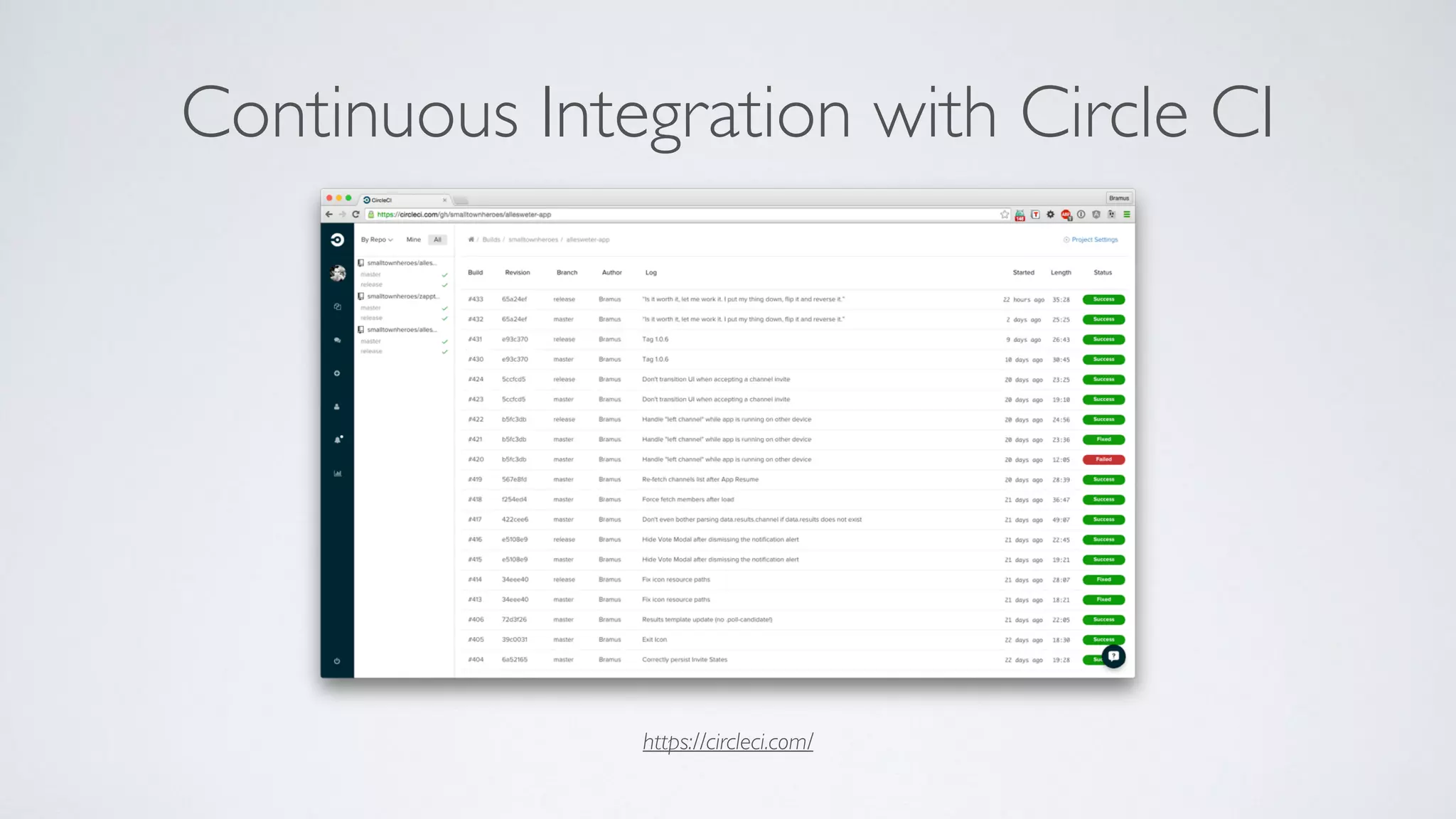 Continuous Integration with Circle CI
https://circleci.com/
 