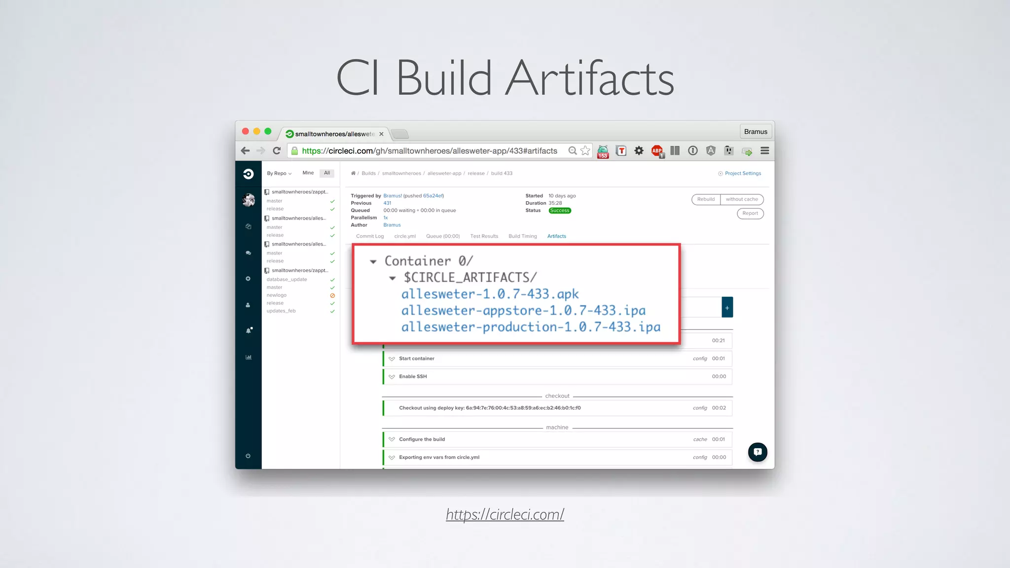CI Build Artifacts
https://circleci.com/
 