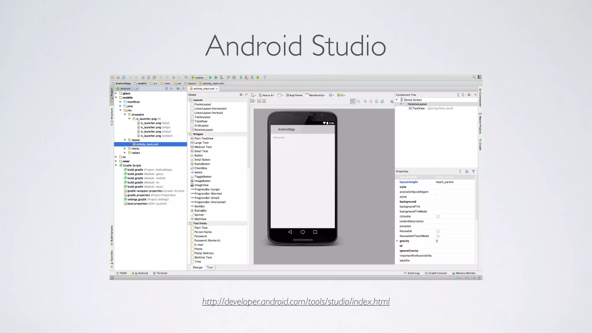 http://developer.android.com/tools/studio/index.html
Android Studio
 