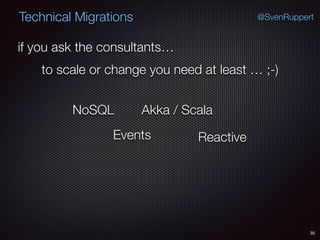 35
@SvenRuppertTechnical Migrations
if you ask the consultants…
to scale or change you need at least … ;-)
NoSQL
Events
Akka / Scala
Reactive
 