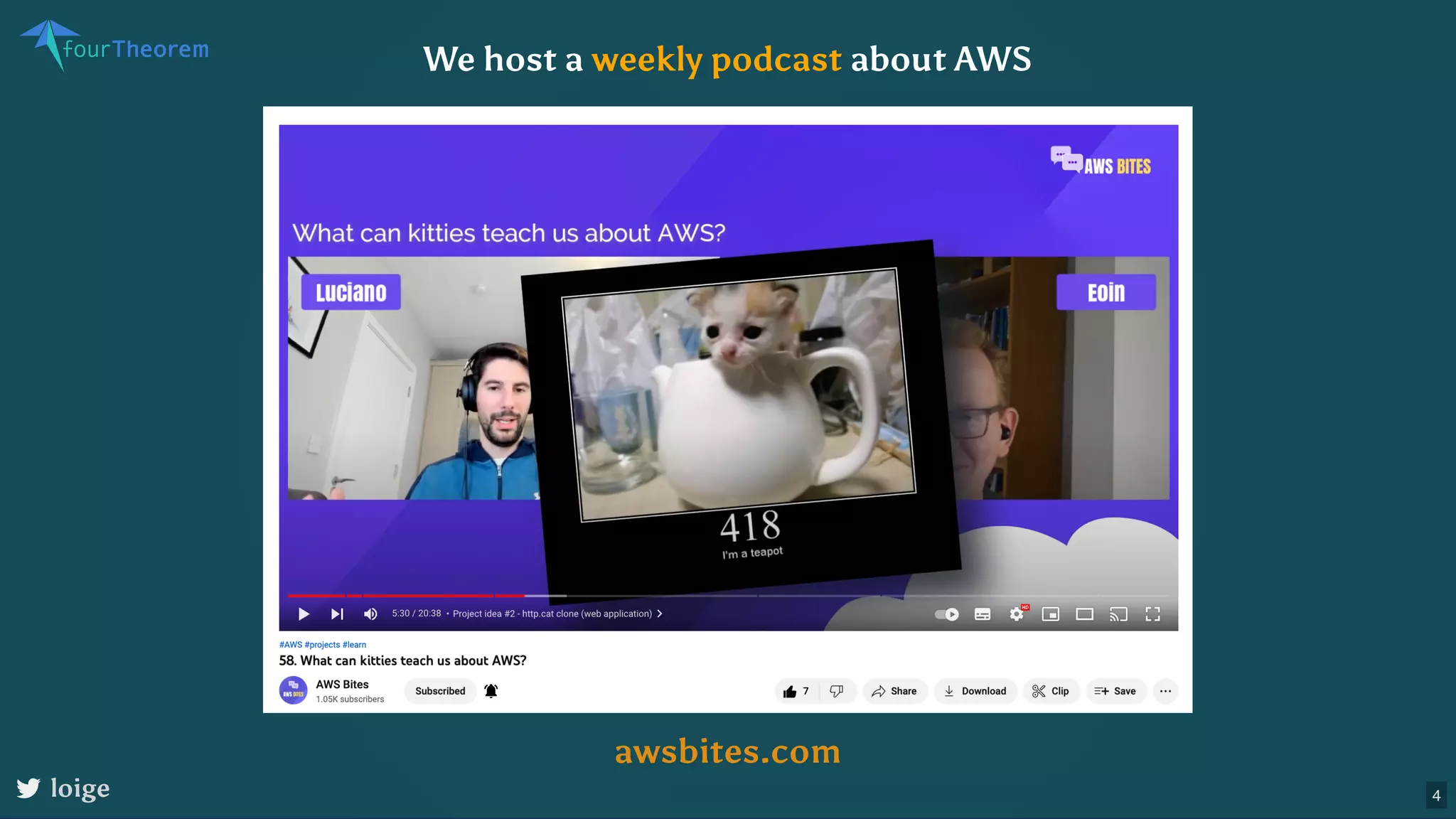 We host a weekly podcast about AWS awsbites.com loige 4 