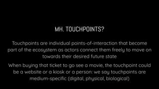 WAIT. IS MY PHONE A TOUCHPOINT THEN? OR THE APP?
Both. Working with ecosystems implies adopting an
architectural, systemic...