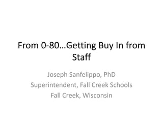 From 0-80…Getting Buy In from
           Staff
       Joseph Sanfelippo, PhD
  Superintendent, Fall Creek Schools
        Fall Creek, Wisconsin
 