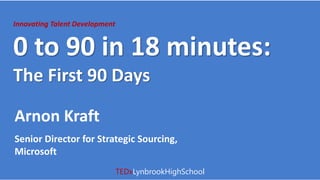 Innovating Talent Development
0 to 90 in 18 minutes:
The First 90 Days
Arnon Kraft
Senior Director for Strategic Sourcing,
Microsoft
TEDxLynbrookHighSchool
 