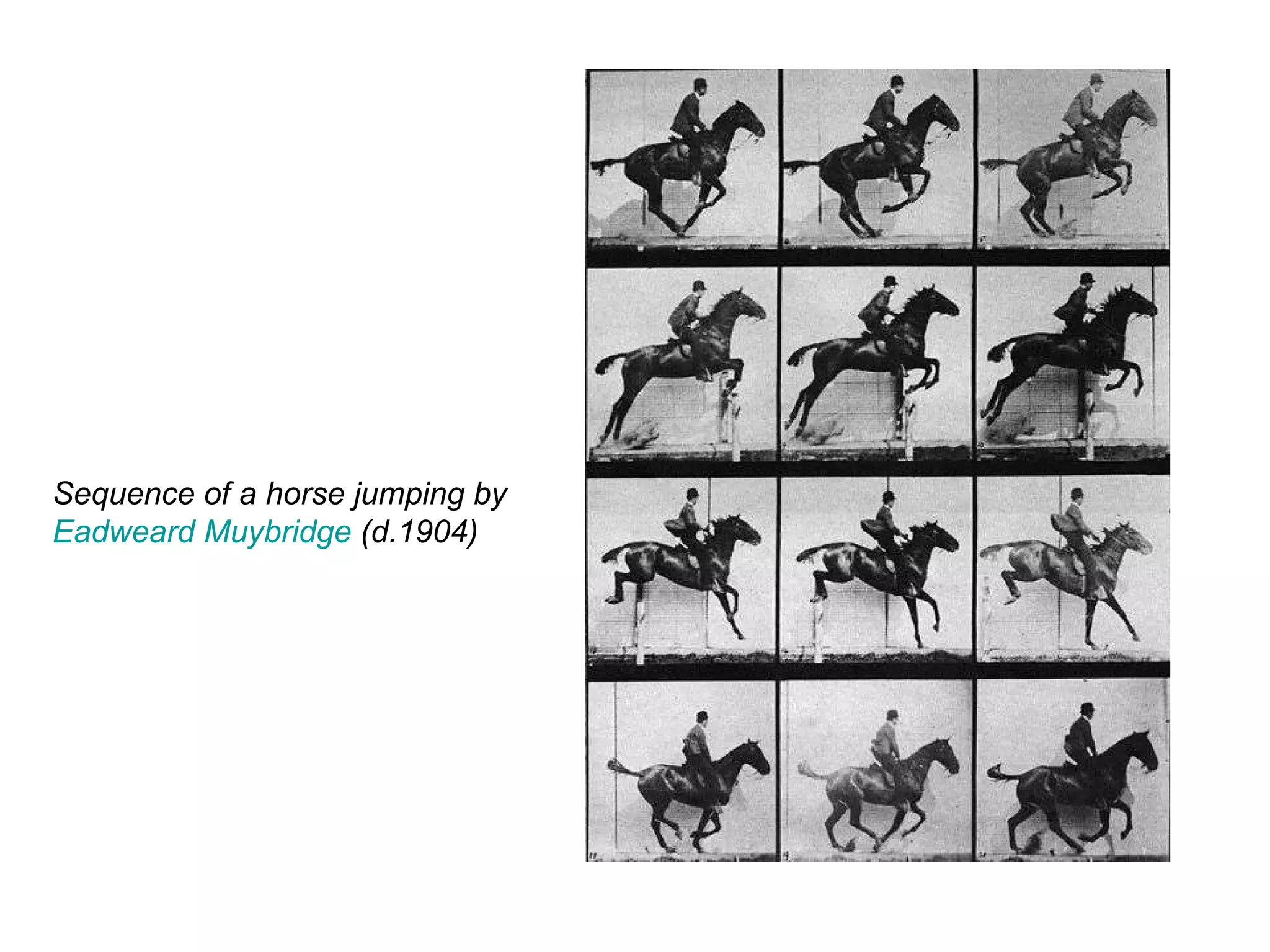 Sequence of a horse jumping by  Eadweard Muybridge  (d.1904) 