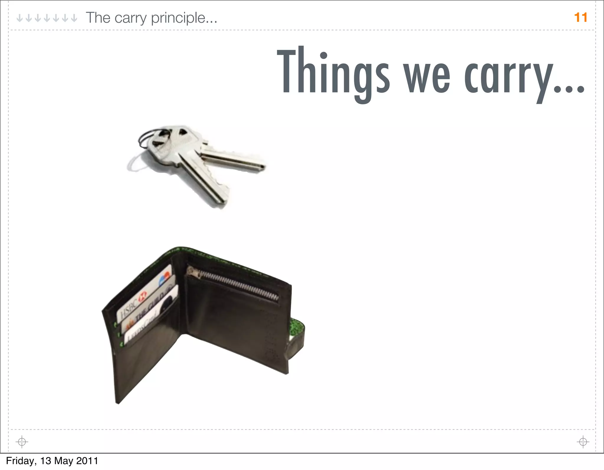 The carry principle...                    11




                                         Things we carry...




Friday, 13 May 2011
 