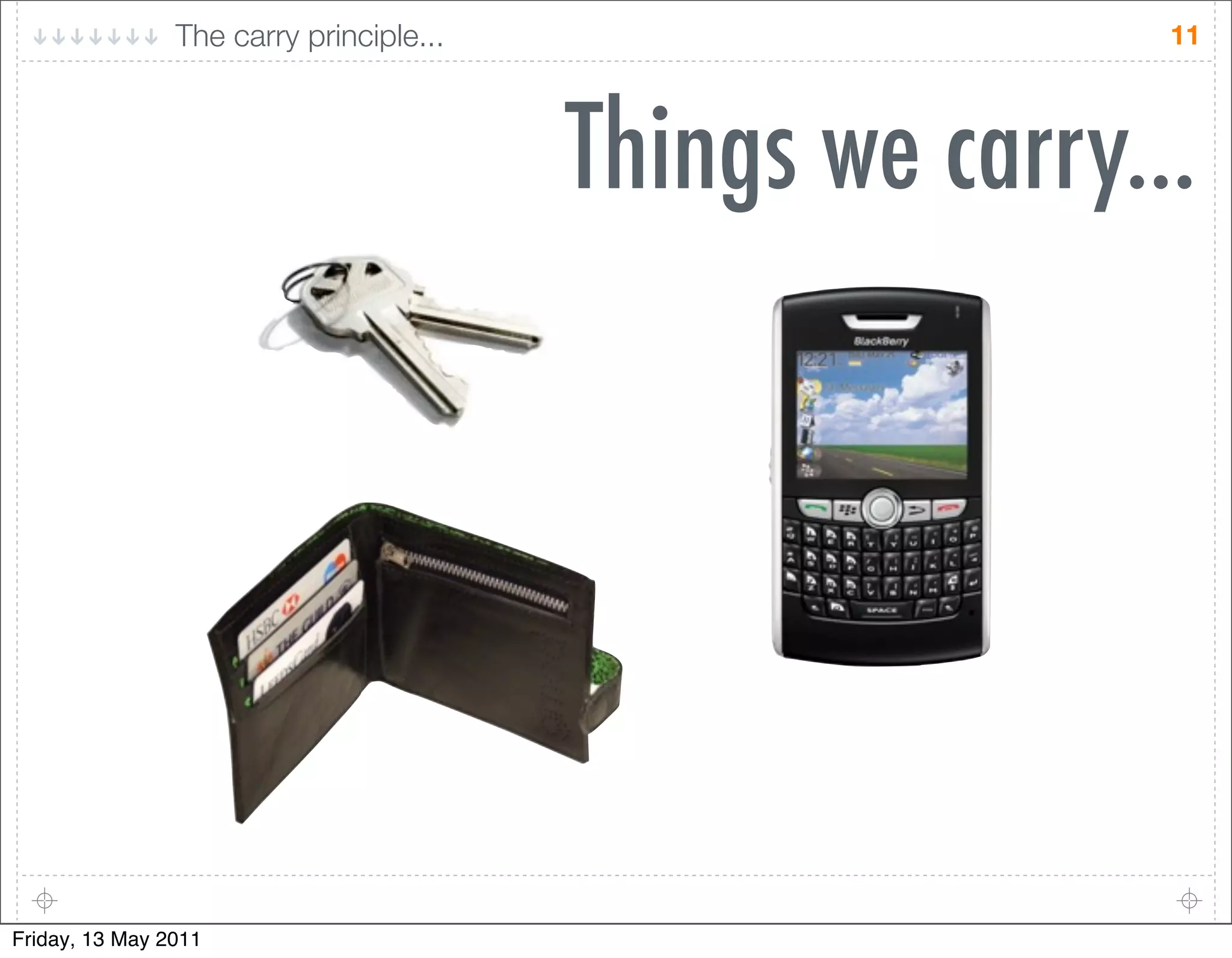The carry principle...                    11




                                         Things we carry...




Friday, 13 May 2011
 
