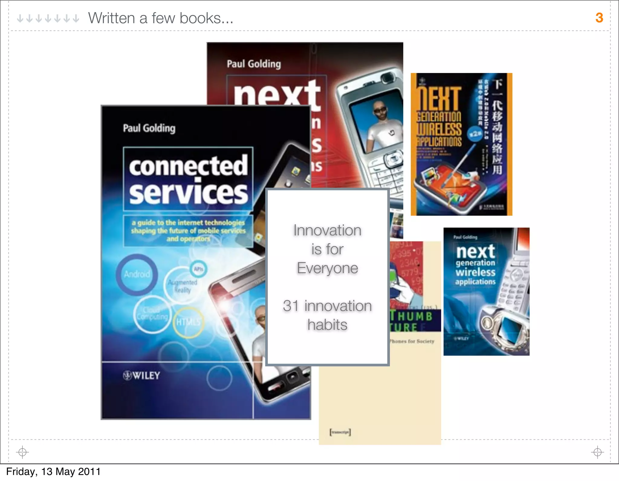 Written a few books...                   3




                                          Innovation
                                             is for
                                           Everyone

                                         31 innovation
                                             habits




Friday, 13 May 2011
 