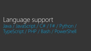 Java / JavaScript / C# / F# / Python /
TypeScript / PHP / Bash / PowerShell
 