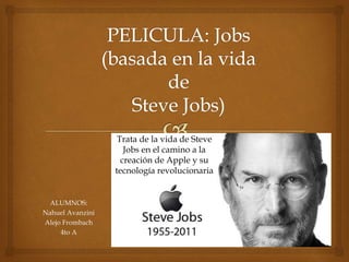 ALUMNOS:
Nahuel Avanzini
Alejo Frombach
4to A
Trata de la vida de Steve
Jobs en el camino a la
creación de Apple y su
tecnología revolucionaria
 