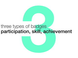 3

three types of badges
participation, skill, achievement!

 