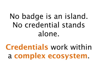 No badge is an island.
No credential stands
alone.


Credentials work within
a complex ecosystem.

 