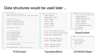 Data structures would be used later ...
TCGContext TranslationBlock
DisasContext
CPURISCVState 12
 
