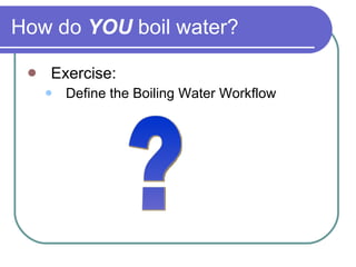 How do  YOU  boil water? Exercise: Define the Boiling Water Workflow ? 