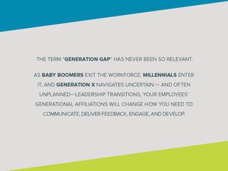 From Boomers to Millennials: Motivating, Engaging, and Developing by Generation