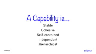 A Capability is…
Stable
Cohesive
Self-contained
Independant
Hierarchical
@trondhjort
 