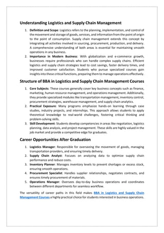 From Classroom to Career Exploring BBA in Logistics and Supply Chain ...