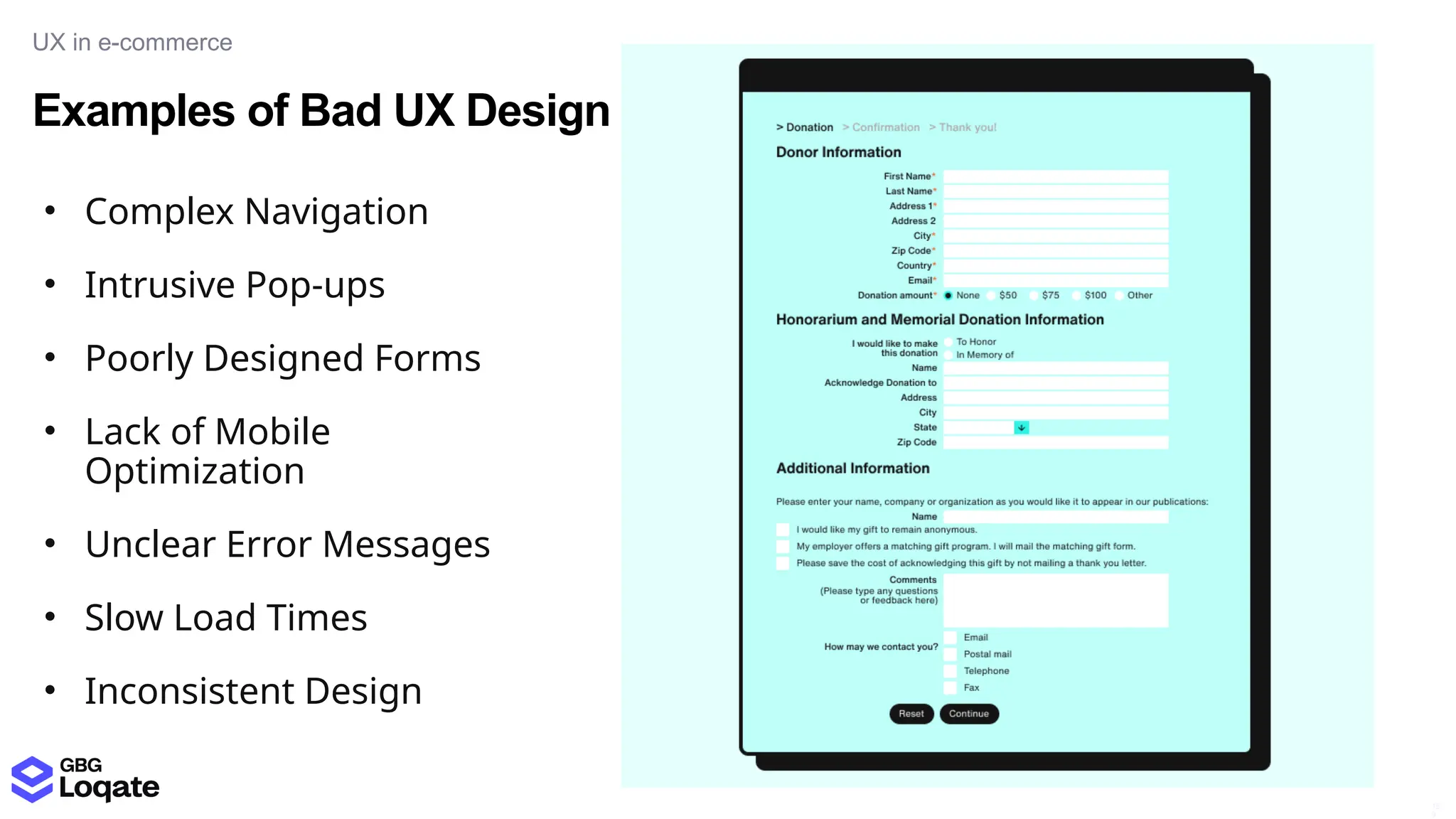 Examples of Bad UX Design
UX in e-commerce
15
9
• Complex Navigation
• Intrusive Pop-ups
• Poorly Designed Forms
• Lack of Mobile
Optimization
• Unclear Error Messages
• Slow Load Times
• Inconsistent Design
 