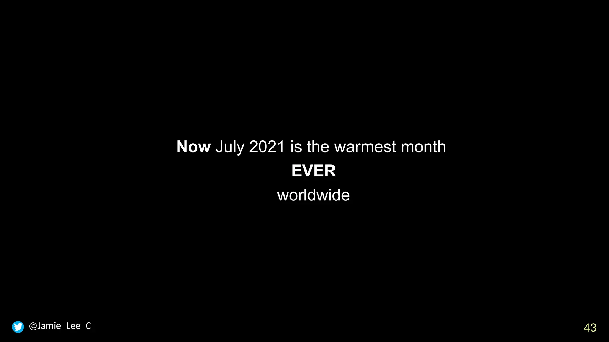 43
43

Now July 2021 is the warmest month

EVER

worldwide
@Jamie_Lee_C
 