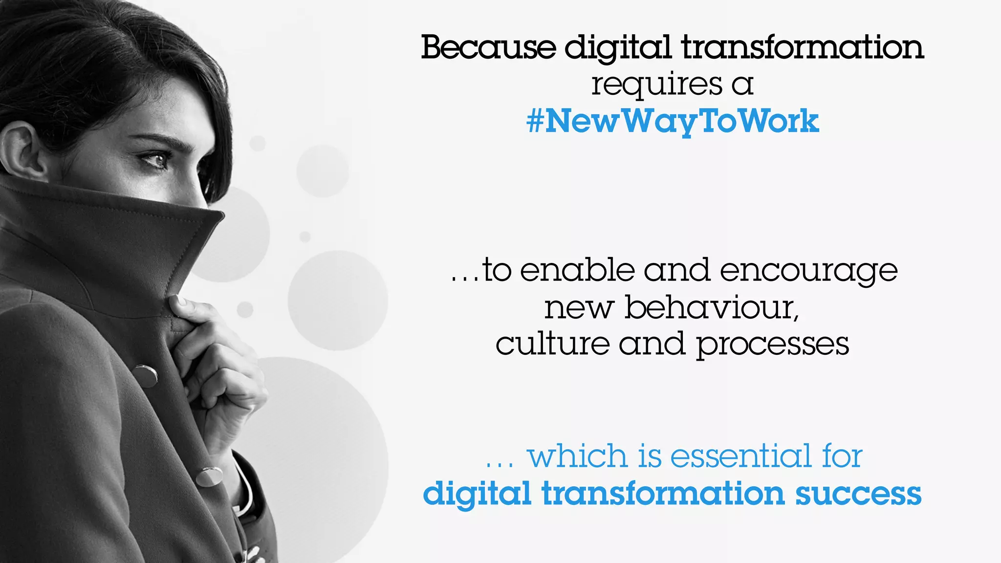 Because digital transformation
requires a
#NewWayToWork
…to enable and encourage
new behaviour,
culture and processes
… which is essential for
digital transformation success
 
