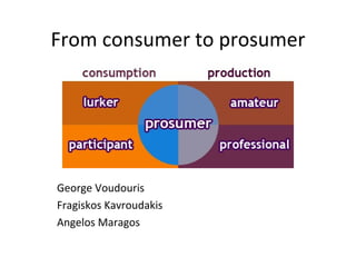 From consumer to prosumer George Voudouris Fragiskos Kavroudakis Angelos Maragos 