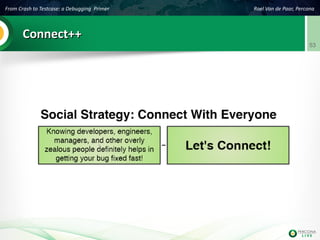 From Crash to Testcase: a Debugging Primer Roel Van de Paar, Percona
53
Connect++Connect++
 