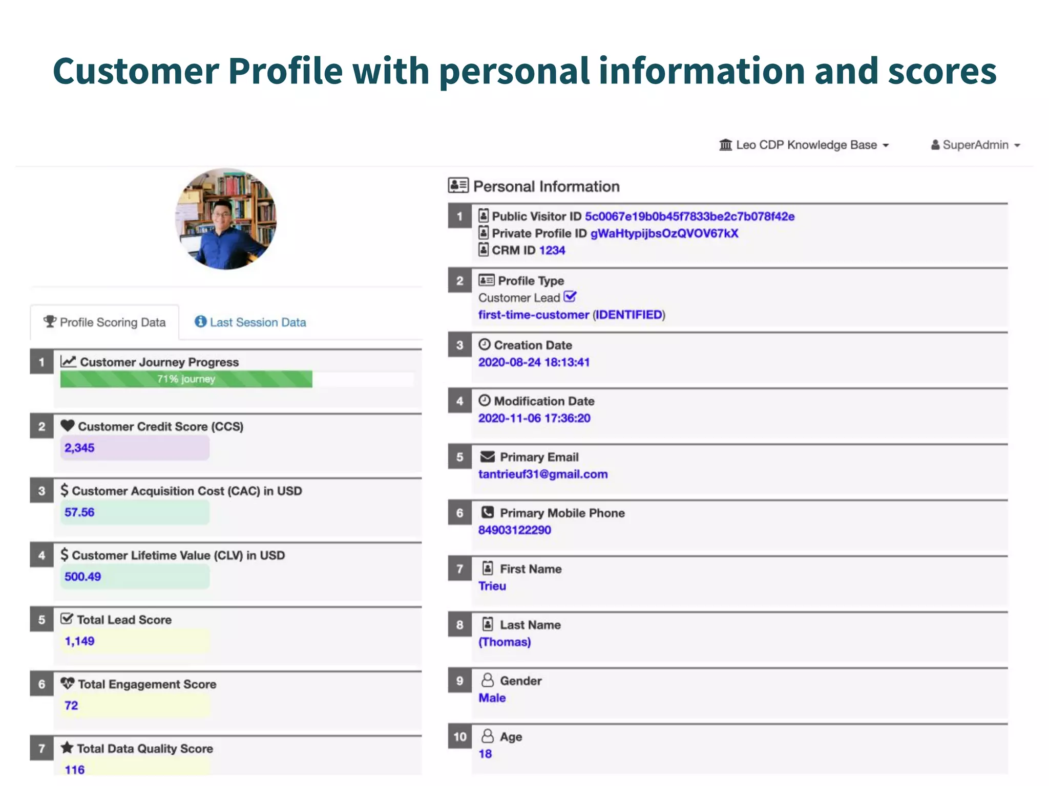 Customer Profile with personal information and scores
 
