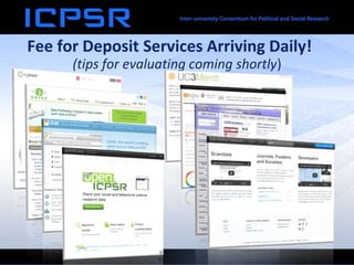 Fee for Deposit Services Arriving Daily!
(tips for evaluating coming shortly)
 