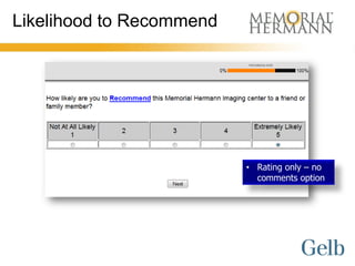 Likelihood to Recommend




                          • Rating only – no
                            comments option
 