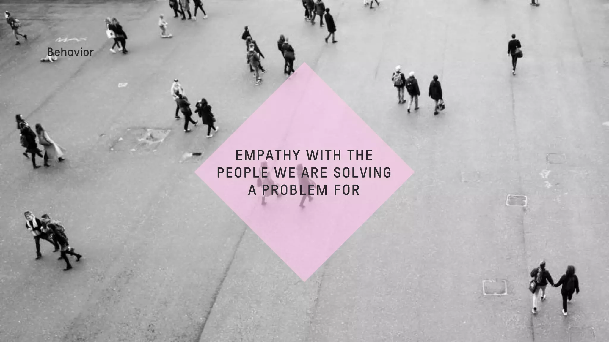EMPATHY WITH THE
PEOPLE WE ARE SOLVING
A PROBLEM FOR
Behavior
 