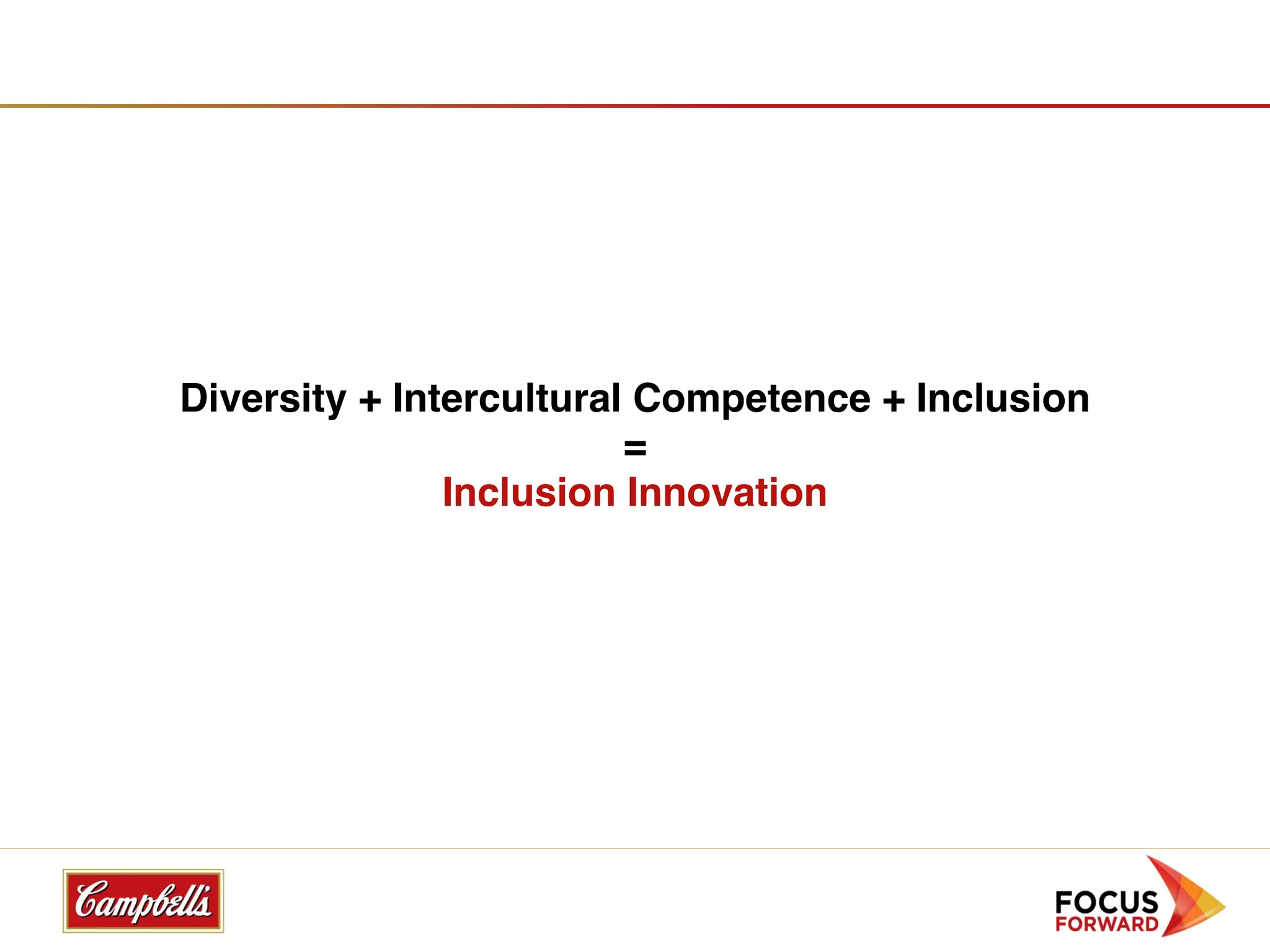 Diversity + Intercultural Competence + Inclusion 
                         =
               Inclusion Innovation
 