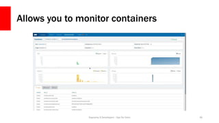 Allows you to monitor containers
Daycamp 4 Developers - Ops for Devs 36
 