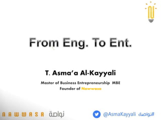 T. Asma’a Al-Kayyali
Master of Business Entrepreneurship MBE
Founder of Nawwasa
 