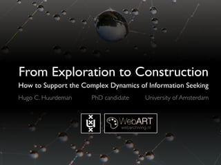 From Exploration to Construction 
How to Support the Complex Dynamics of Information Seeking  
 
Hugo C. Huurdeman PhD candidate University of Amsterdam
webarchiving.nl
 