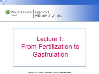 Copyright © 2010 Wolters Kluwer Health | Lippincott Williams & Wilkins
Lecture 1:
From Fertilization to
Gastrulation
 