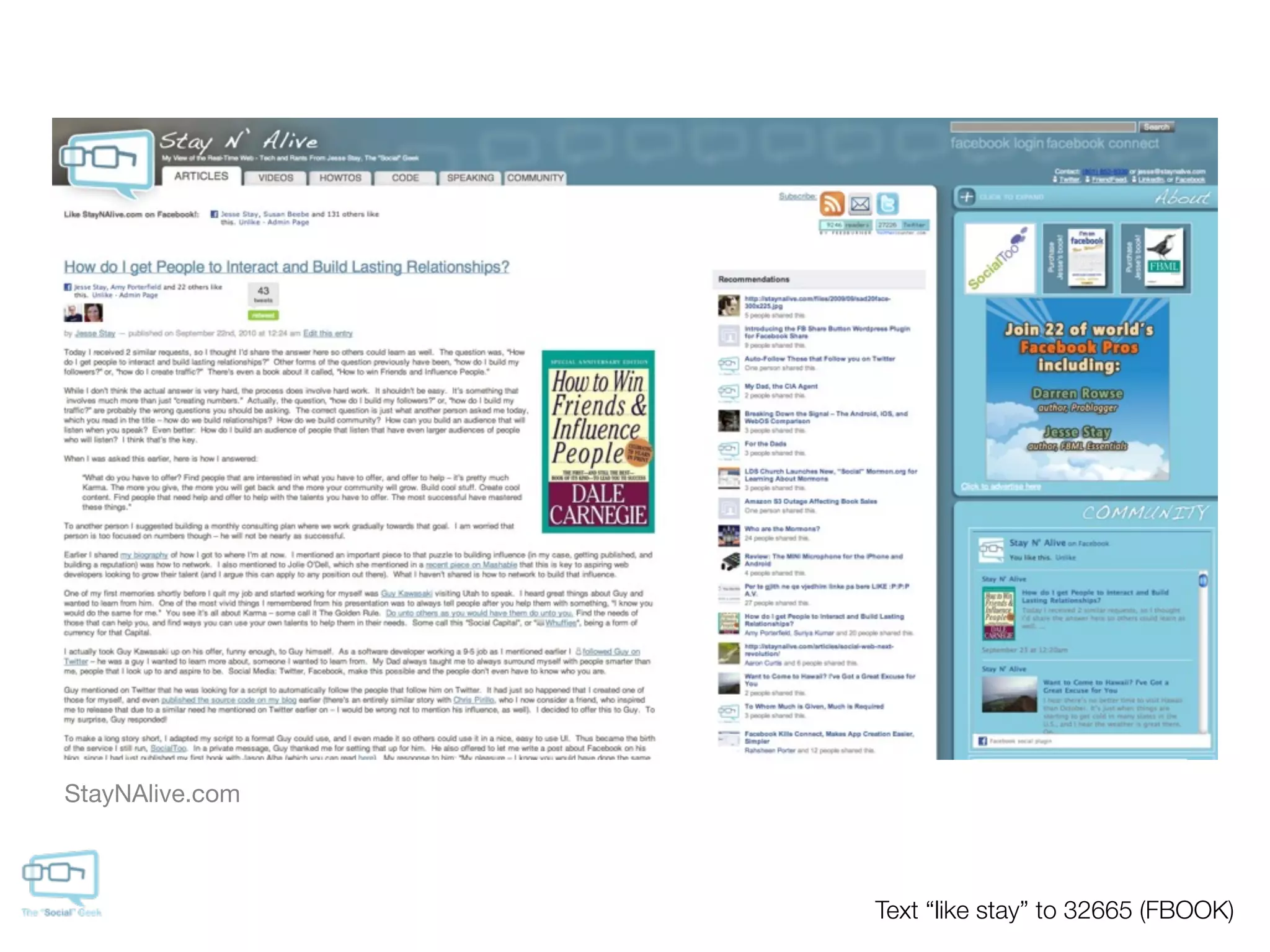 StayNAlive.com



                 Text “like stay” to 32665 (FBOOK)
 