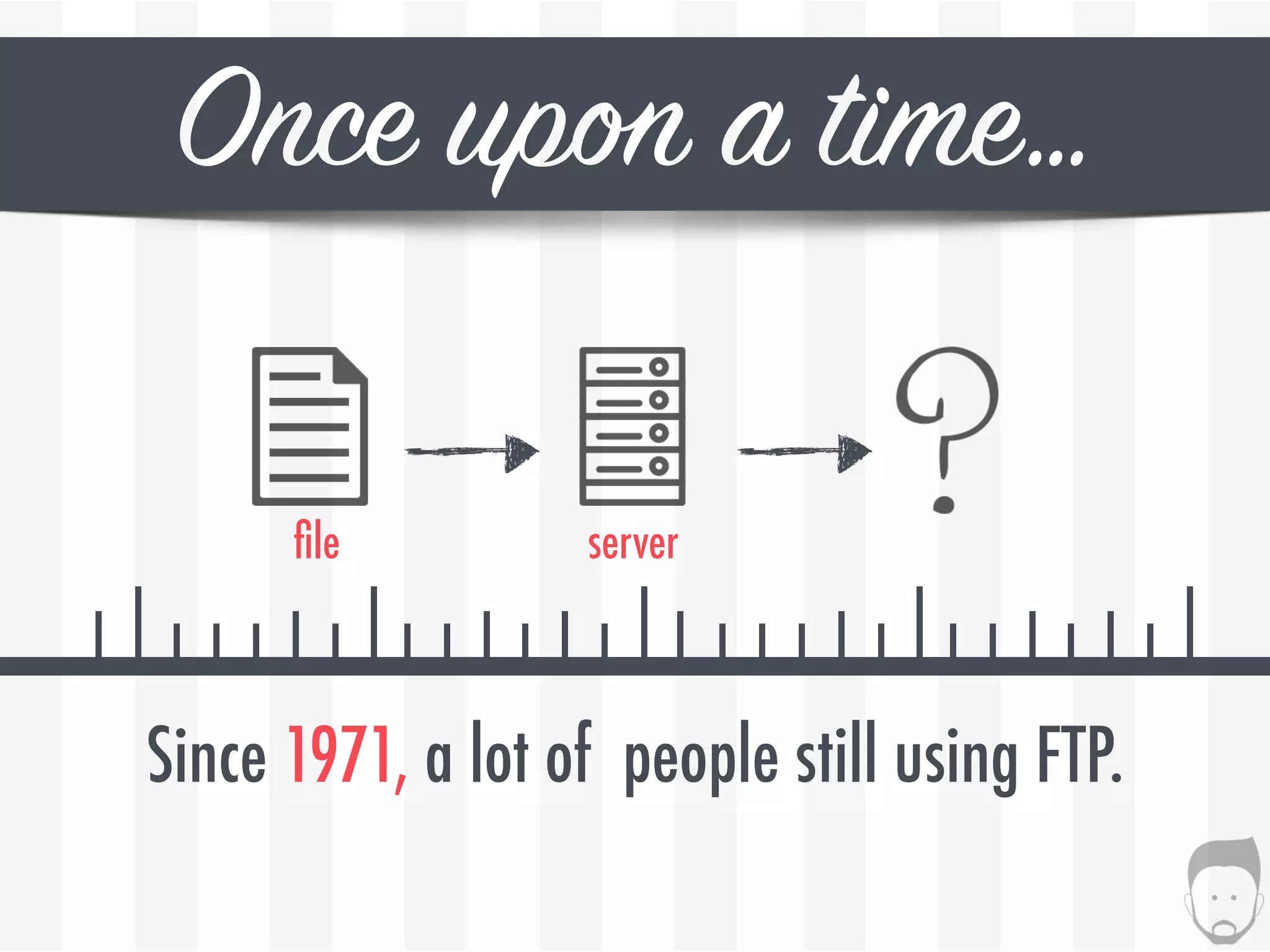 Once upon a time…
ﬁle server
Since 1971, a lot of people still using FTP.
 