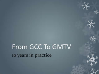 From GCC To GMTV
10 years in practice
 