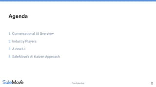Confidential
1. Conversational AI Overview
2. Industry Players
3. A new UI
4. SaleMove’s AI Kaizen Approach
2
Agenda
 