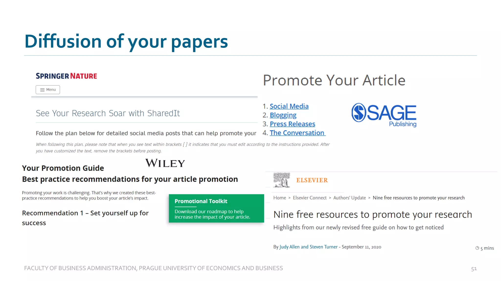 Diffusion of your papers
FACULTYOF BUSINESS ADMINISTRATION, PRAGUE UNIVERSITYOF ECONOMICS AND BUSINESS 51
 
