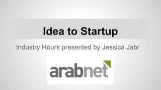 Idea to Startup
Industry Hours presented by Jessica Jabr
 