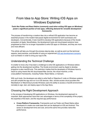 From Idea to App Store: Developing iOS Apps on Windows Explained | PDF