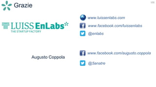 100
Grazie
www.luissenlabs.com
www.facebook.com/luissenlabs
@enlabs
Augusto Coppola
@5anatre
www.facebook.com/augusto.coppola
 