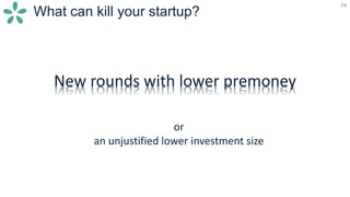74
What can kill your startup?
74
New rounds with lower premoney
or
an unjustified lower investment size
 