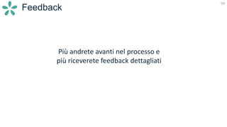 99
Feedback
Più andrete avanti nel processo e
più riceverete feedback dettagliati
 