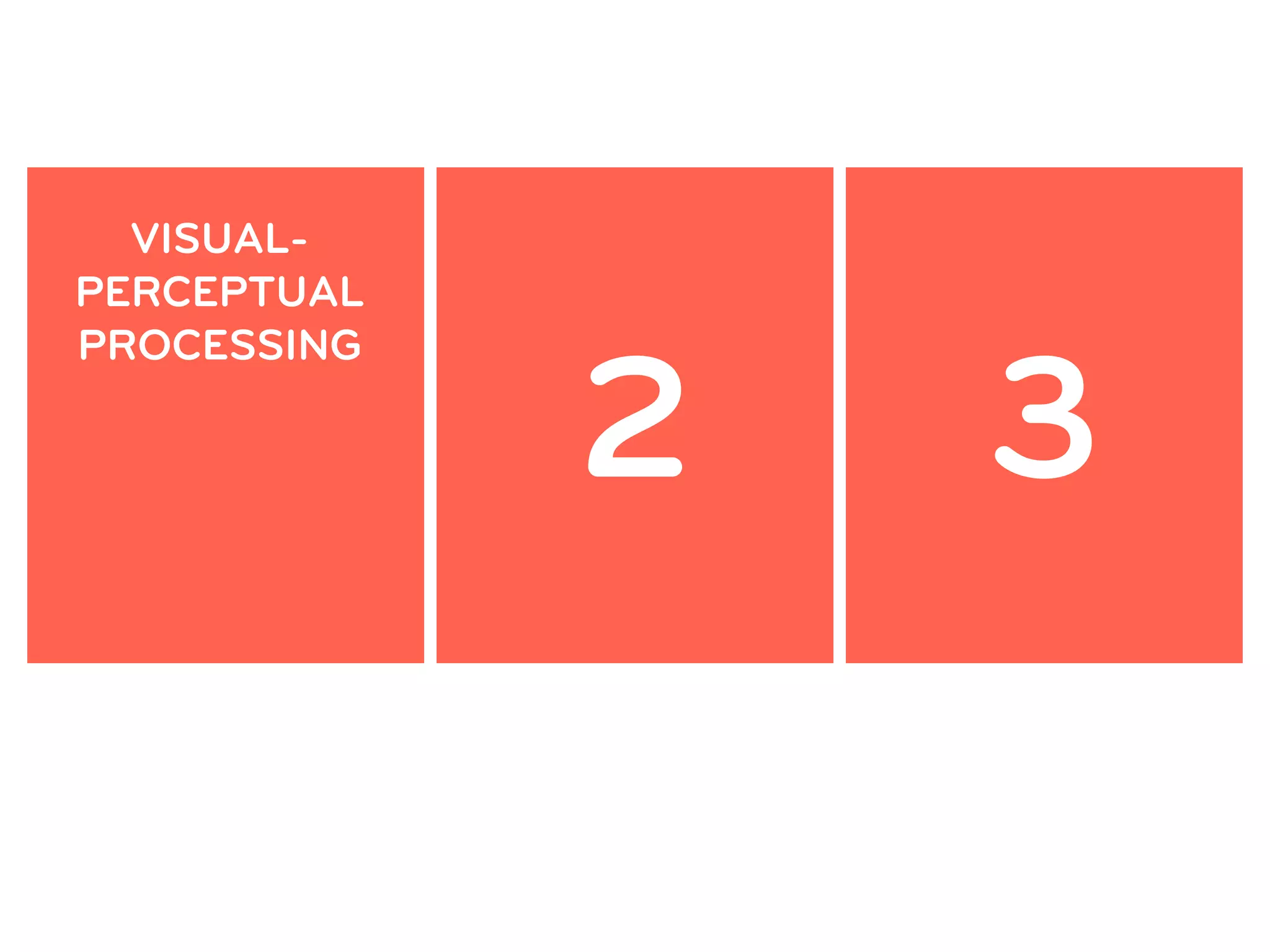 VISUAL-
                              PATTERN
PERCEPTUAL   INTERACTIONS
                            RECOGNITION


                 2             3
PROCESSING
 