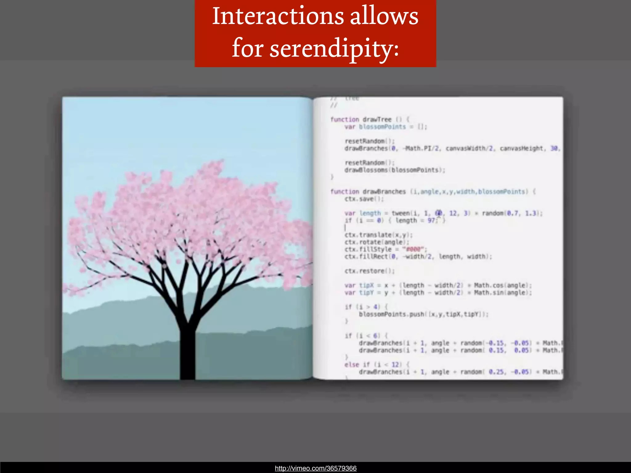Interactions allows
  for serendipity:




     http://vimeo.com/36579366
 