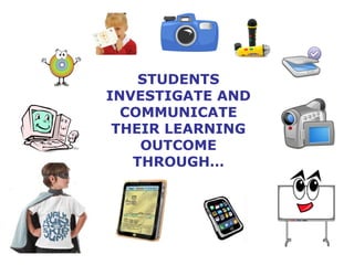 STUDENTS
INVESTIGATE AND
COMMUNICATE
THEIR LEARNING
OUTCOME
THROUGH…
 